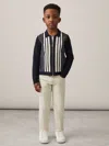 Reiss Navy/white Ambient 9-13 Yrs Striped Zip-through Knit Overshirt