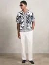 Reiss Navy/white Beattie Floral-print Cuban-collar Shirt In Multi