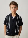 Reiss Navy/white 9-13 Yrs Stripe Cuban Collar Shirt