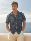 Reiss Navy/white | Ché Printed Cuban Collar Shirt
