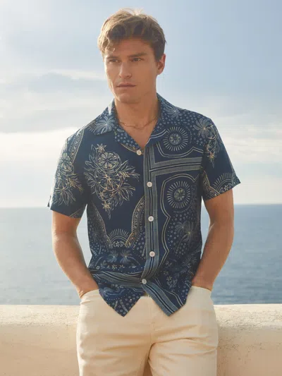 Reiss Navy/white | Ché Printed Cuban Collar Shirt In Multi