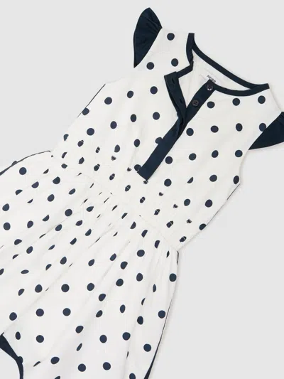 Reiss Kids' Navy White Clarence Polka-dot Cotton Mini Dress 3-9 In Multi