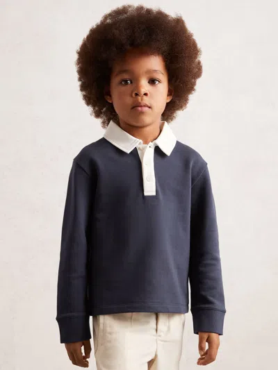Reiss Navy/white Cotton Half-button Rugby Polo Shirt In Multi