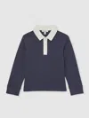 Reiss Navy/white Cotton Half-button Rugby Polo Shirt In Multi