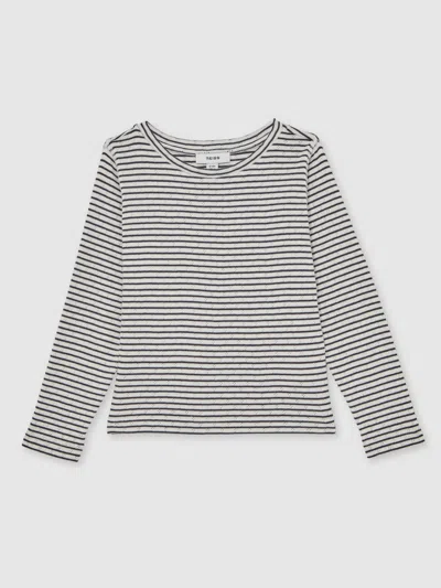 Reiss Kids' Navy/white Cotton Pointelle Long-sleeve Top In Gray