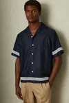 Reiss Navy/white Sharday Embroidered Trim Cuban Collar Shirt