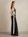 Reiss Navy/white Lace-up Side Wide-leg Jumpsuit In Multi