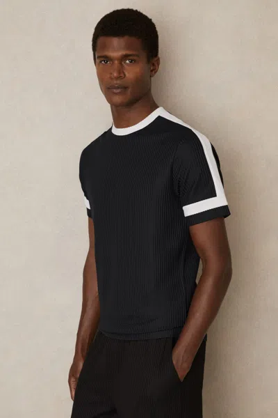 Reiss Navy/white Oversized Textured T-shirt