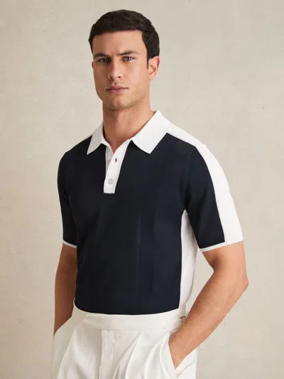Reiss Navy/white Pentel Colour-block Knit Polo Shirt In Multi
