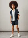 Reiss Navy/white Plissé Colour-block Shirt