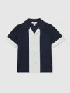 Reiss Navy/white Plissé Colour-block Shirt