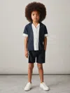 Reiss Navy/white Plissé Colour-block Shorts