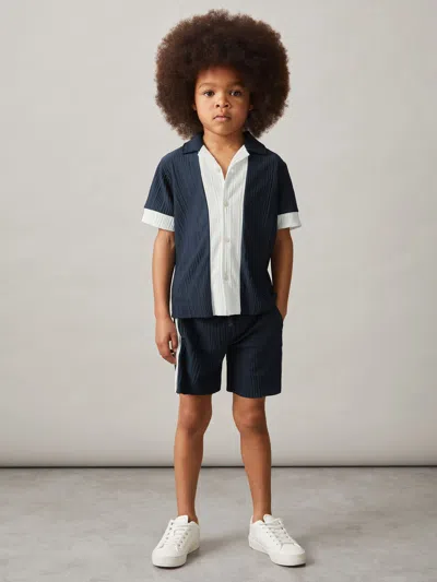 Reiss Navy/white Plissé Colour-block Shorts