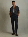 Reiss Navy/white Ribbed Striped Cuban Collar Shirt