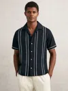 Reiss Button Front Camp Shirt In Blue