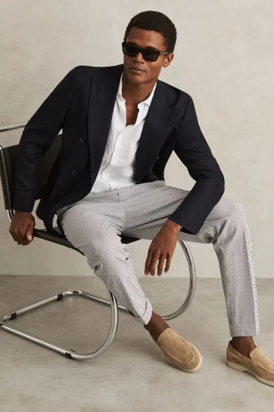 Reiss Navy/white Stretch Seersucker Stripe Trousers