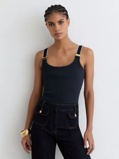 Reiss Navy/white Stretch-cotton Hardware-detail Vest In Multi