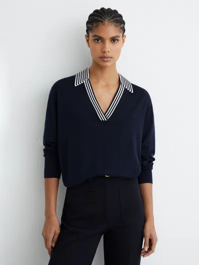 Reiss Womens Navy White Nova Stripe-collar Wool Jumper In Blue