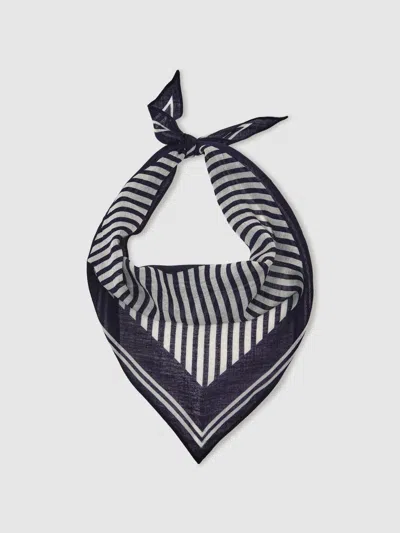 Reiss Navy/white Wool-silk Stripe Triangle Scarf