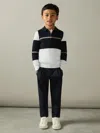 Reiss Navy/white/camel 9-13 Yrs Colour-block Half-zip Polo Shirt