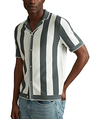 Reiss Naxos Textured Stripe Regular Fit Button Down Camp Shirt In Argento/optic White