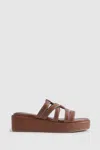 REISS NAYA - TAN LEATHER STRAPPY PLATFORM SANDALS, UK 4 EU 37