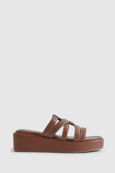 Reiss Naya - Tan Leather Strappy Platform Sandals, Uk 4 Eu 37