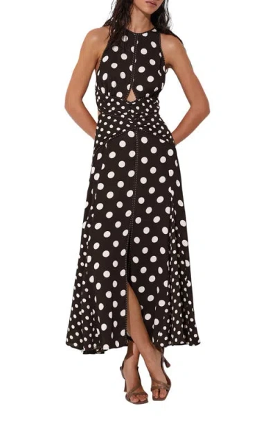 Reiss Womens Chocolate Brown Ivory Nayla Polka-dot Woven Maxi Dress In Black