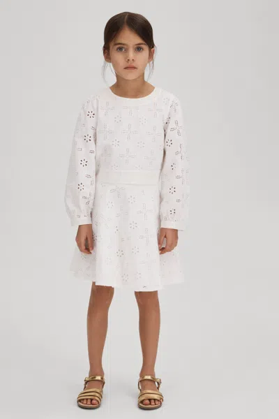 Reiss Kids' Nella - Ivory Senior Cotton Broderie Lace Bow Back Top, Uk 11-12 Yrs