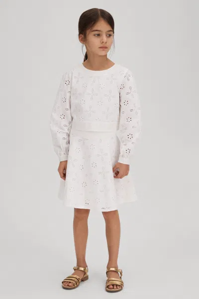 Reiss Kids' Nella - Ivory Senior Cotton Broderie Lace Skirt, Uk 12-13 Yrs