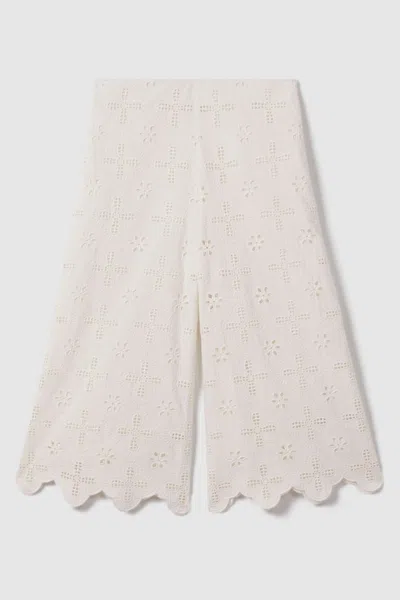 Reiss Nella - Ivory Teen Cotton Broderie Lace Trousers, In Neutral