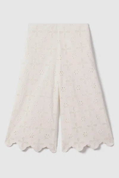 Reiss Nella - Ivory Nella Teen Cotton Broderie Lace Trousers In Ivory