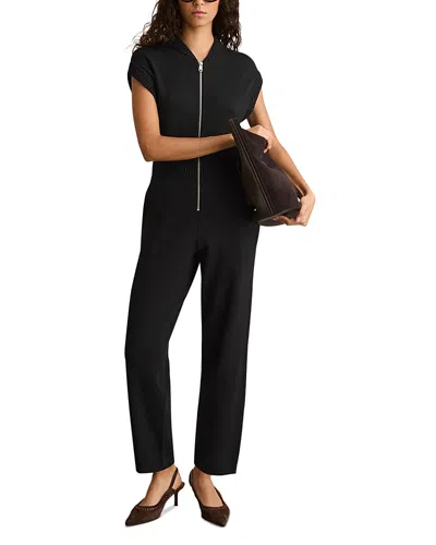 Reiss Nellie Knitted Zip Jumpsuit In Black