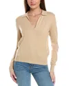 Reiss Stone Nellie Knitted Collared V-neck Top In Brown