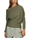 Reiss Sage Wool-cashmere Off-the-shoulder Draped Top In Sage