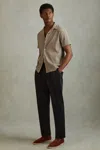 Reiss Sand/navy Neptune Ribbed Striped Cuban Collar Shirt In Sand/navy