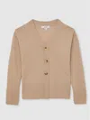 Reiss Neutral 9-13 Yrs Wool-blend Fitted Cardigan With Cashmere In Neutral