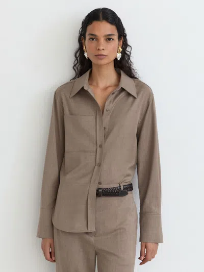 Reiss Neutral Adie Wool-blend Long-sleeve Shirt In Brown