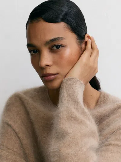 Reiss Neutral Alina 100% Brushed Cashmere Crew-neck Jumper