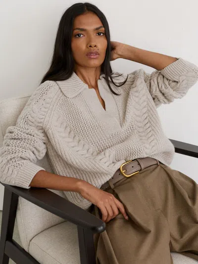 Reiss Neutral Auriele Wool Cable-knit Open-collar Jumper