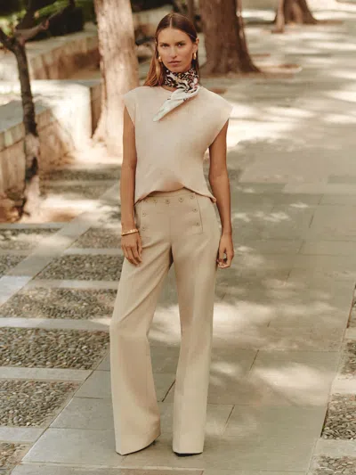 Reiss Neutral Button-detail Wide-leg Trousers