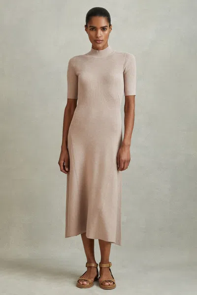 Reiss Neutral Ribbed Bodycon Midi Dress