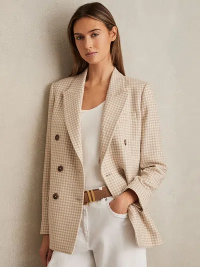 REISS REISS NEUTRAL CHECK BELLA DOUBLE BREASTED CHECK BLAZER WITH WOOL