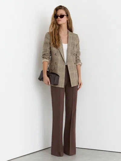 Reiss Neutral Check Petite Linen Double-breasted Check Blazer In Brown