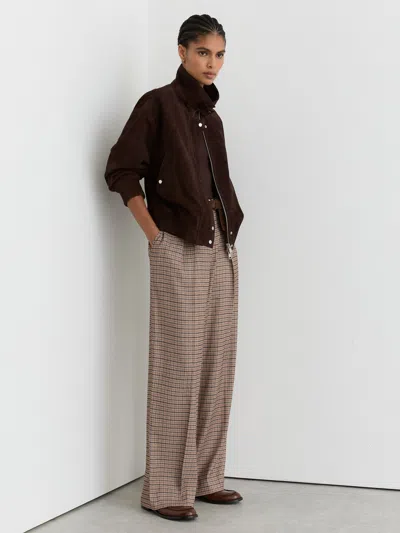 Reiss Neutral Check Petite Wide-leg Check Pleated Trousers