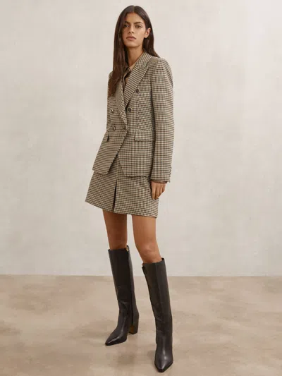Reiss Neutral Check Petite Wool-blend Double-breasted Check Blazer