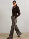 Reiss Neutral Check Side-stripe Wide-leg Check Trousers In Gray