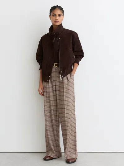 Reiss Neutral Check Wide-leg Check Pleated Trousers