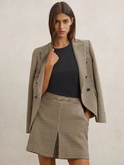 Reiss Neutral Check Wool-blend Check Mini Skirt