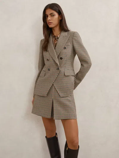 REISS NEUTRAL CHECK WOOL-BLEND DOUBLE-BREASTED CHECK BLAZER